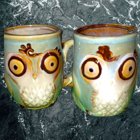 Owl City by Gibson Designs Glazed Ceramic Embossed 12 Ounces Mugs EUC Set of 2 - Picture 3 of 7